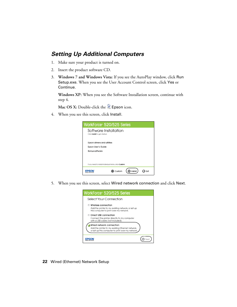 Setting up additional computers | Epson WorkForce 520 series User Manual | Page 22 / 64