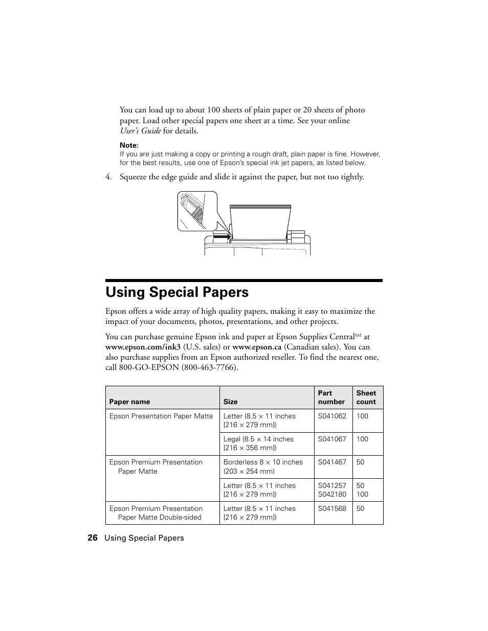 Using special papers | Epson WorkForce 520 series User Manual | Page 26 / 64