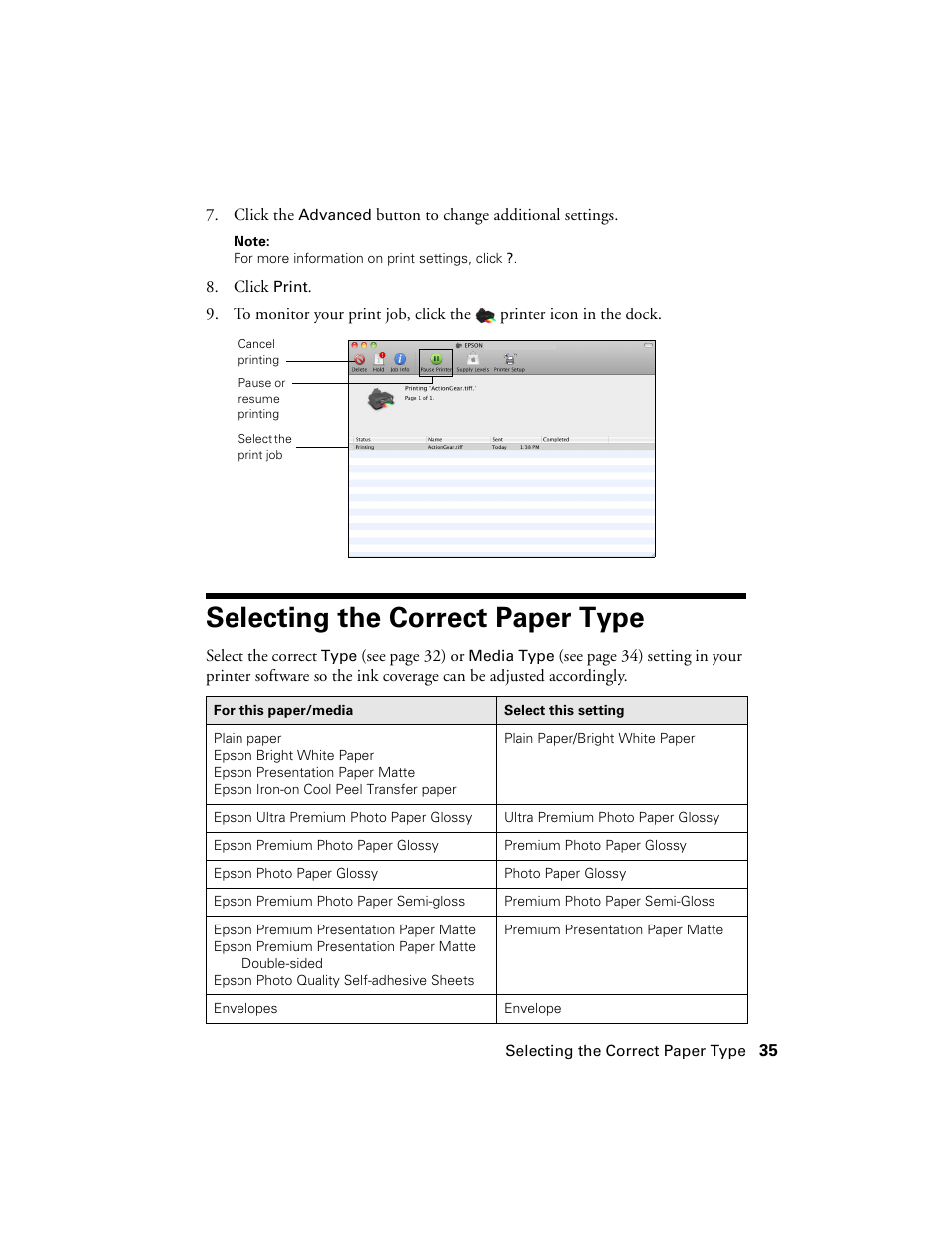 Selecting the correct paper type | Epson WorkForce 520 series User Manual | Page 35 / 64