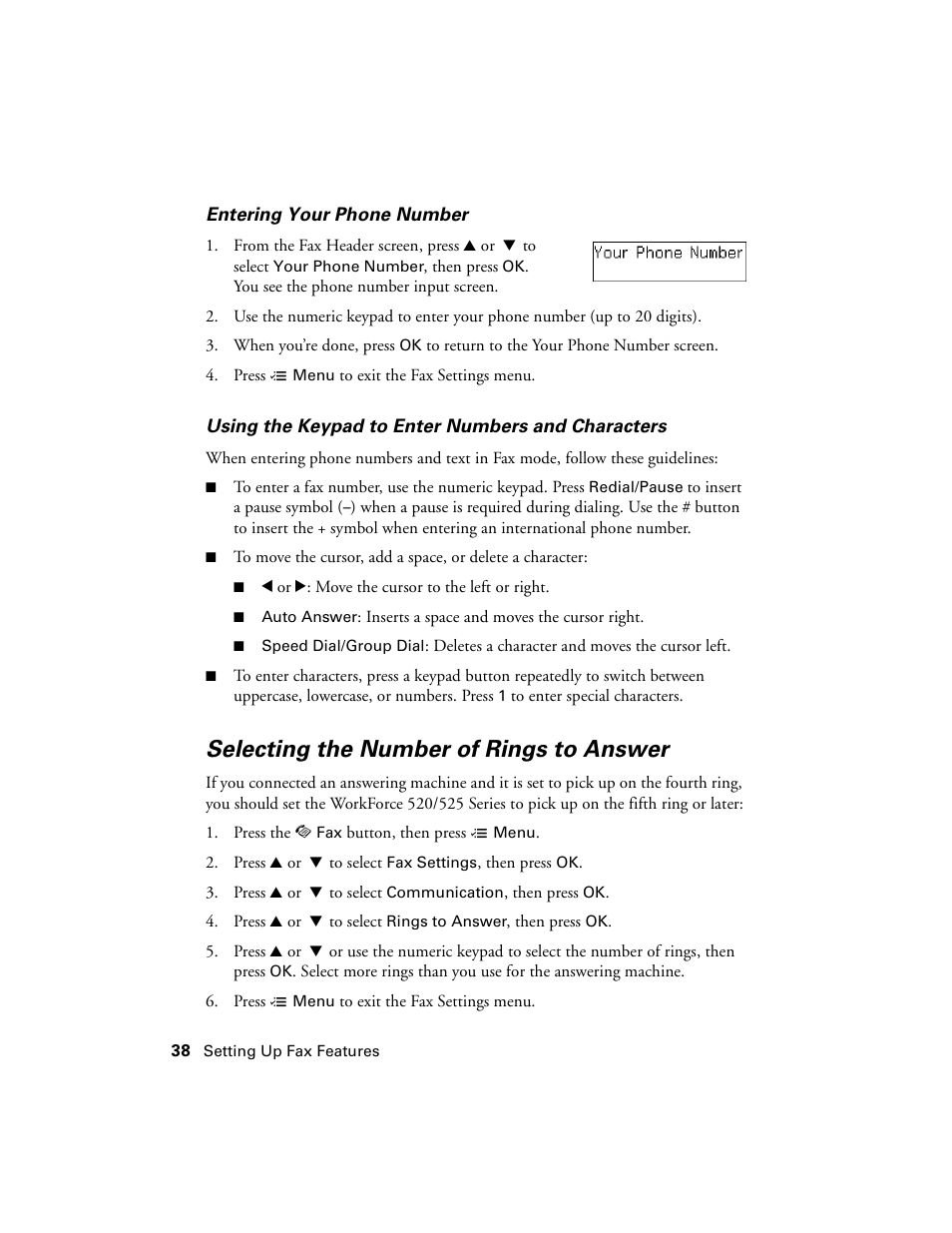 Selecting the number of rings to answer | Epson WorkForce 520 series User Manual | Page 38 / 64