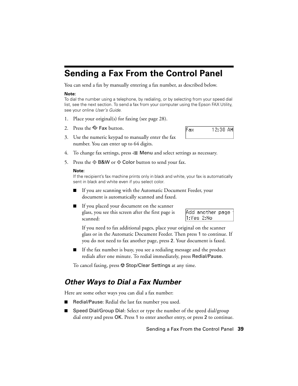 Sending a fax from the control panel, Other ways to dial a fax number | Epson WorkForce 520 series User Manual | Page 39 / 64