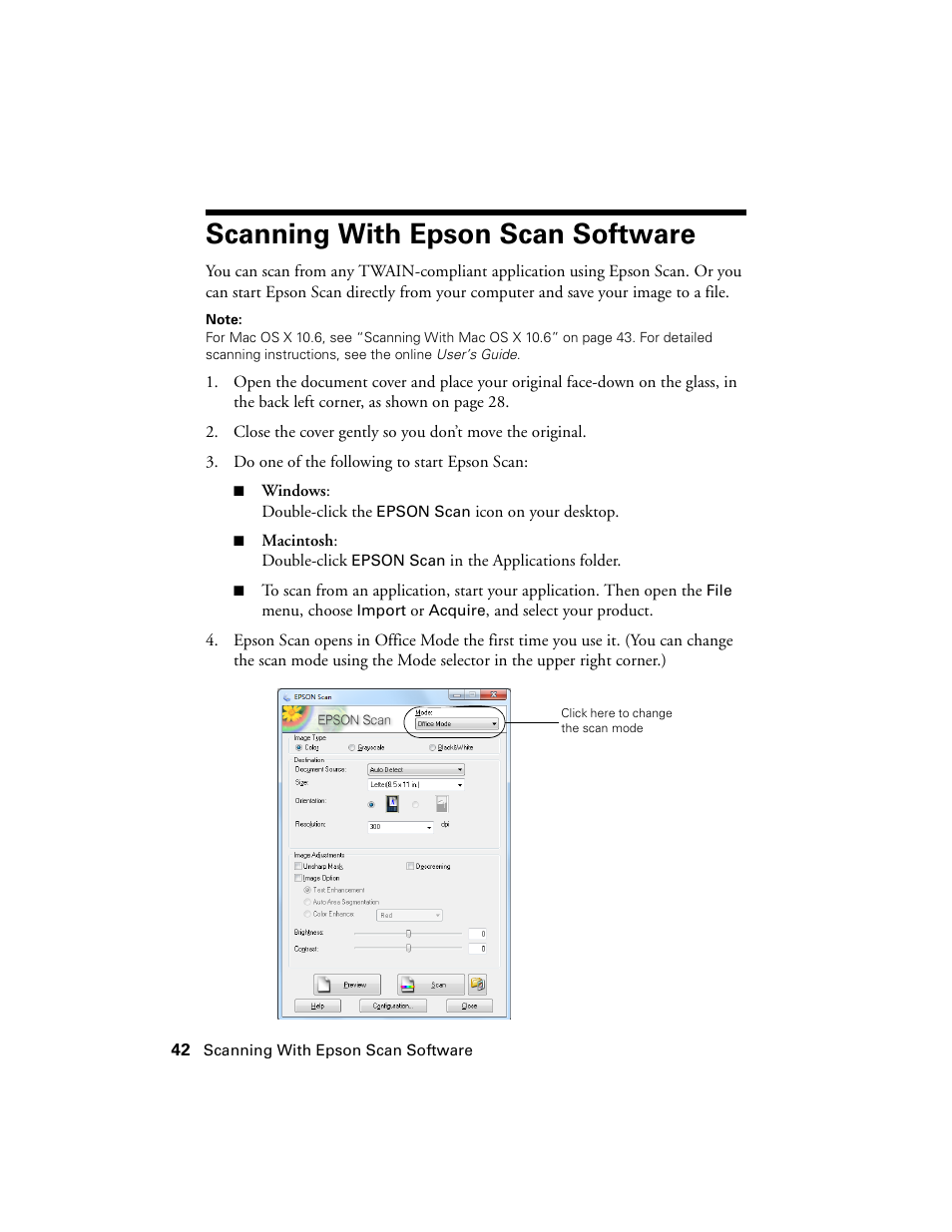 Scanning with epson scan software | Epson WorkForce 520 series User Manual | Page 42 / 64
