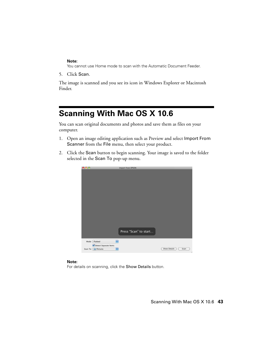 Scanning with mac os x 10.6 | Epson WorkForce 520 series User Manual | Page 43 / 64