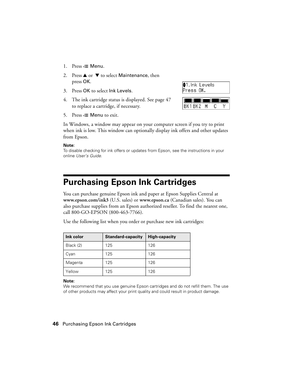 Purchasing epson ink cartridges | Epson WorkForce 520 series User Manual | Page 46 / 64