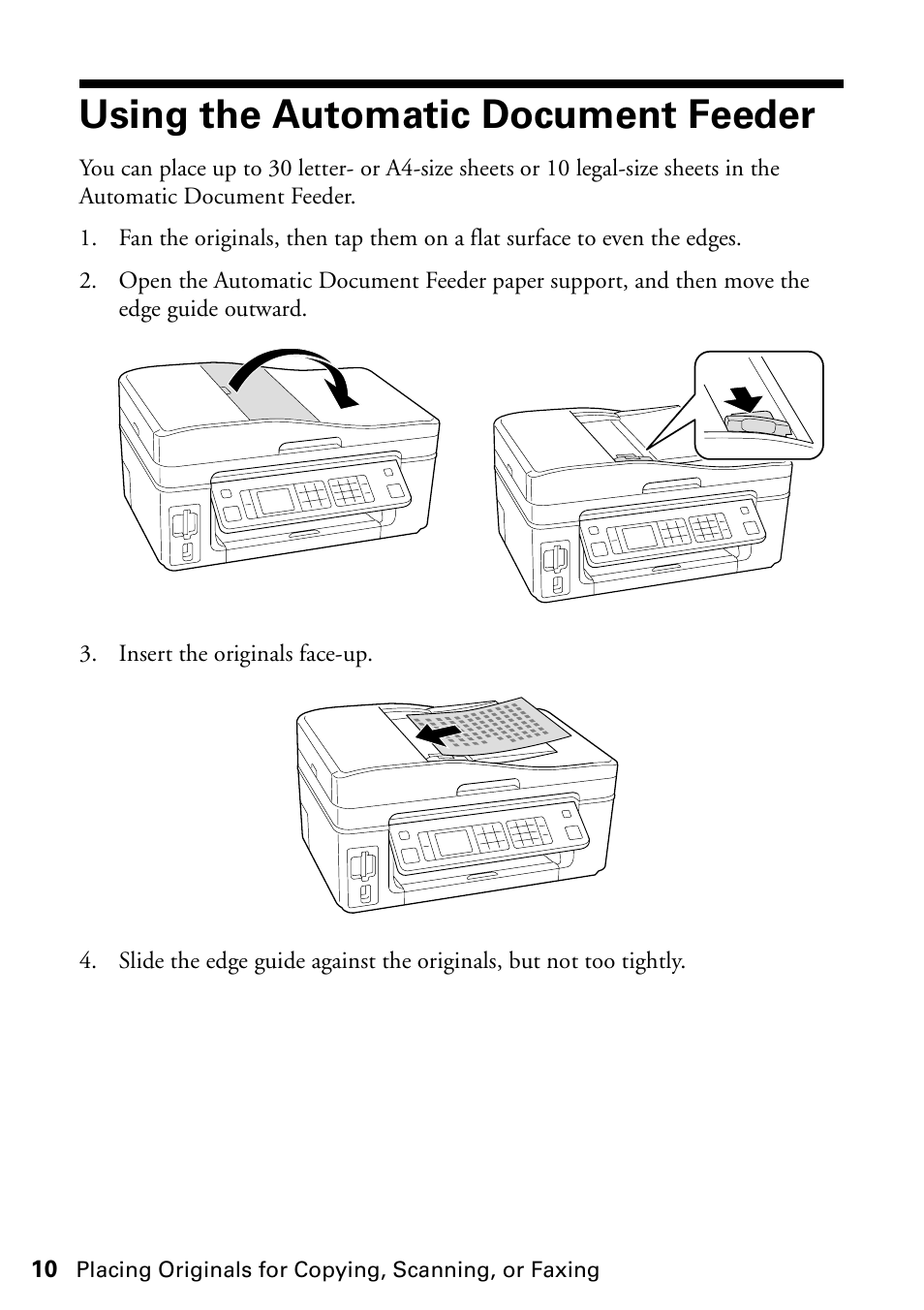 Using the automatic document feeder | Epson WorkForce 610 Series User Manual | Page 10 / 60