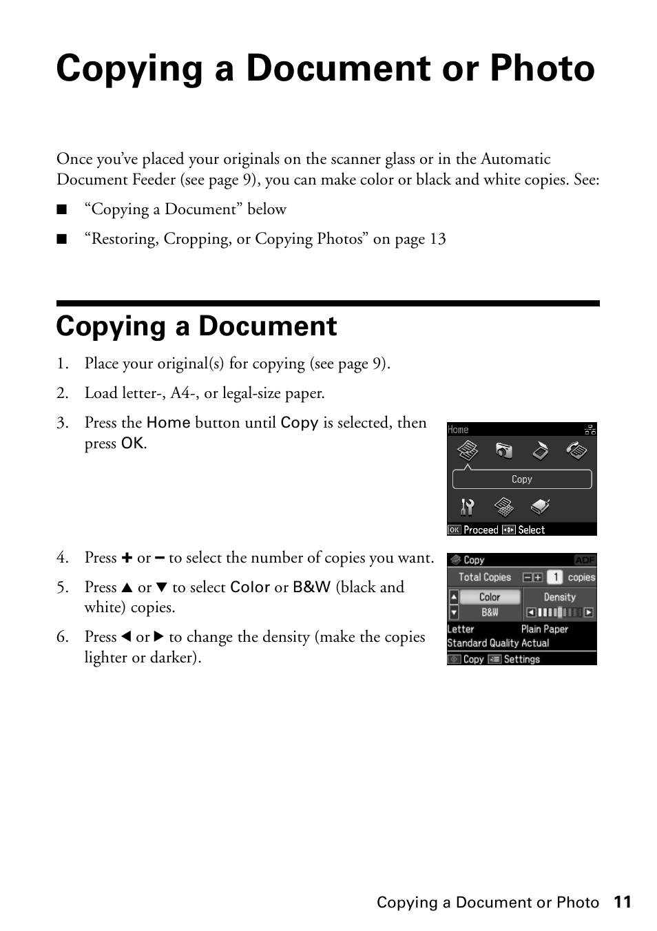 Copying a document or photo, Copying a document | Epson WorkForce 610 Series User Manual | Page 11 / 60