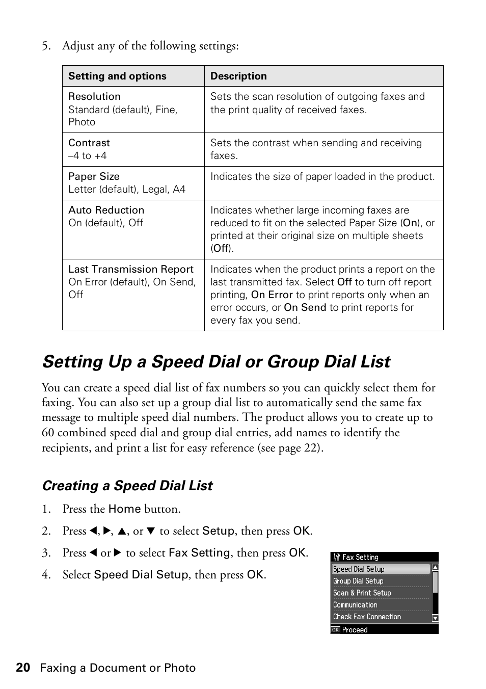 Setting up a speed dial or group dial list, Creating a speed dial list | Epson WorkForce 610 Series User Manual | Page 20 / 60