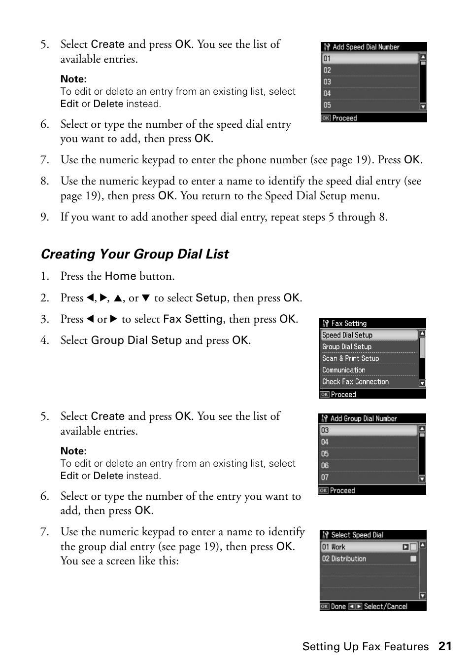 Creating your group dial list | Epson WorkForce 610 Series User Manual | Page 21 / 60