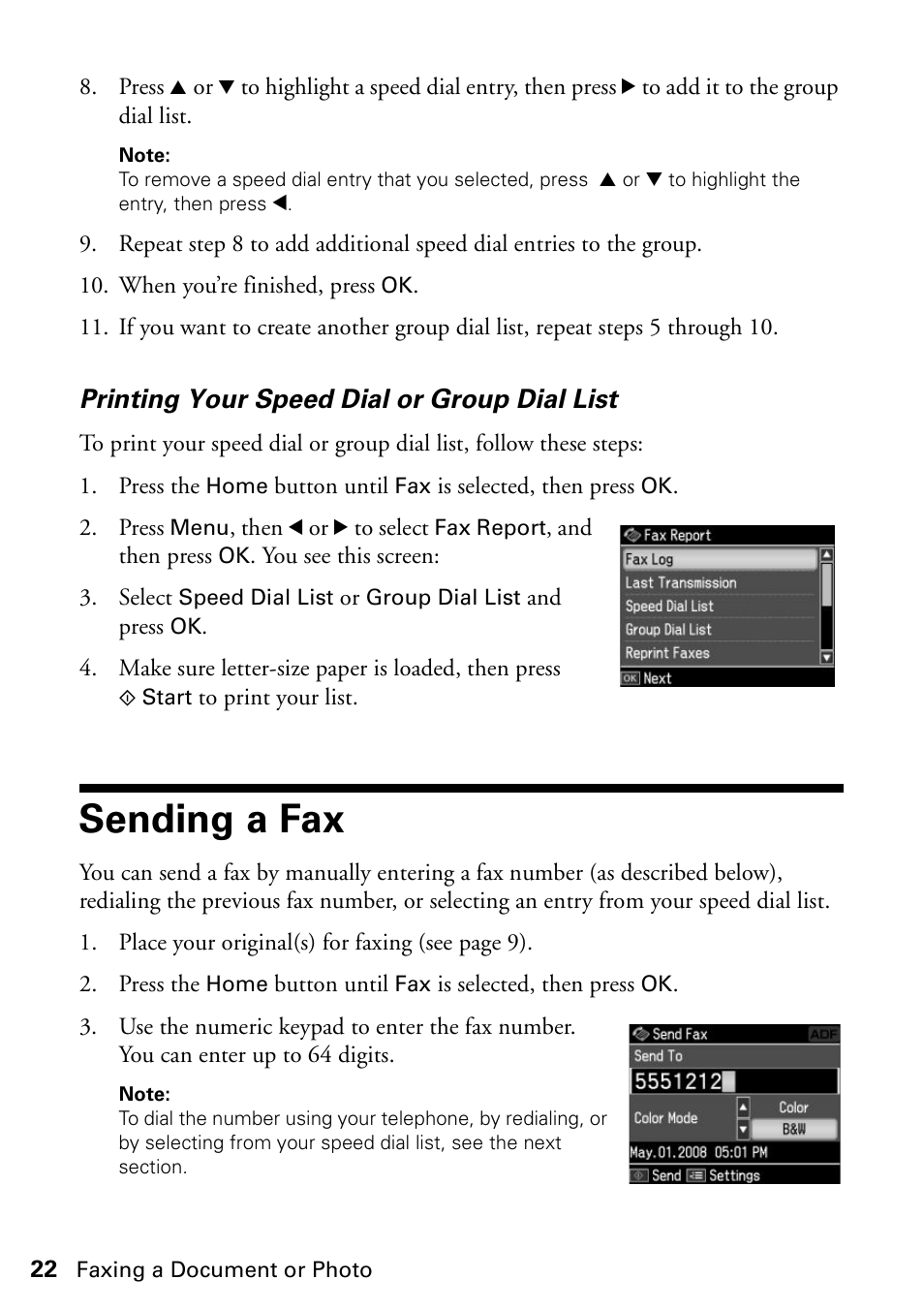 Sending a fax, Printing your speed dial or group dial list | Epson WorkForce 610 Series User Manual | Page 22 / 60