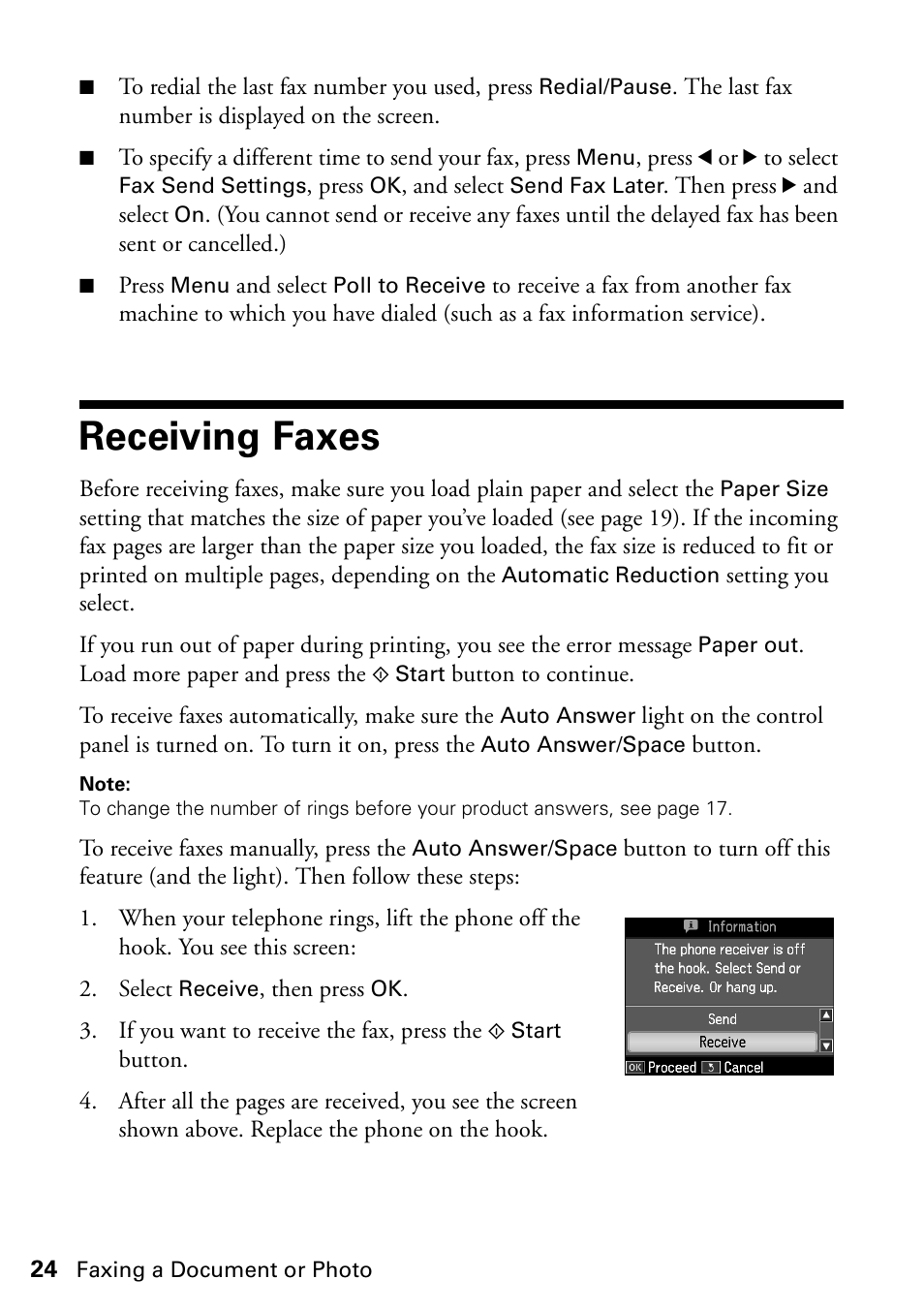 Receiving faxes | Epson WorkForce 610 Series User Manual | Page 24 / 60