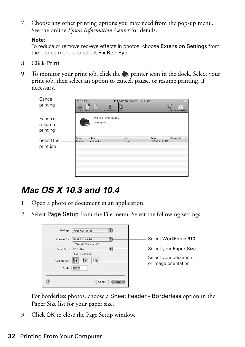 Mac os x 10.3 and 10.4 | Epson WorkForce 610 Series User Manual | Page 32 / 60