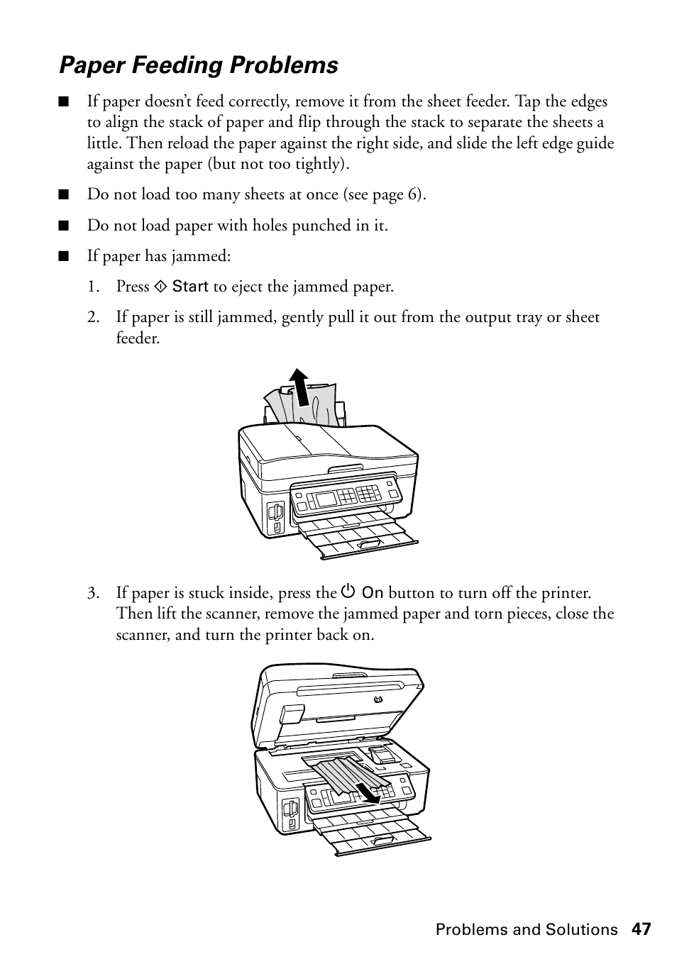 Paper feeding problems | Epson WorkForce 610 Series User Manual | Page 47 / 60