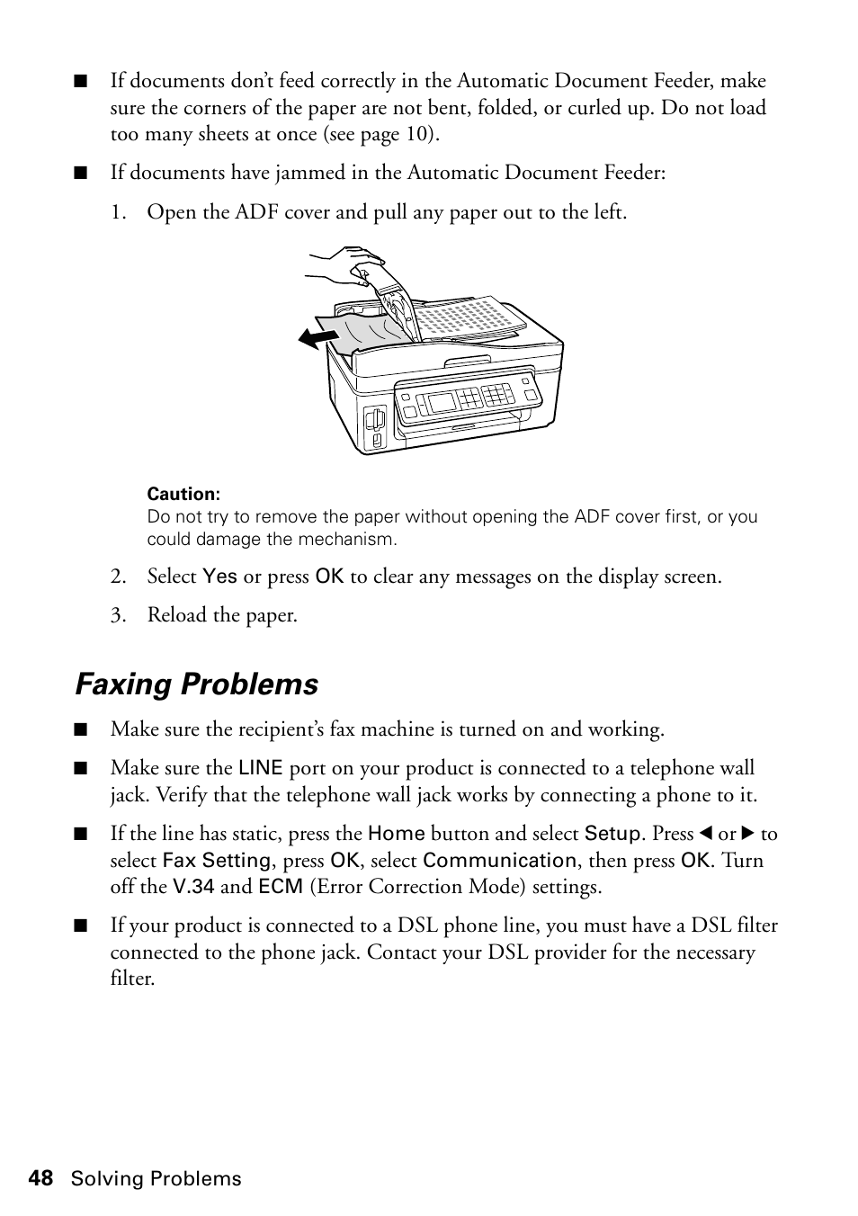 Faxing problems | Epson WorkForce 610 Series User Manual | Page 48 / 60