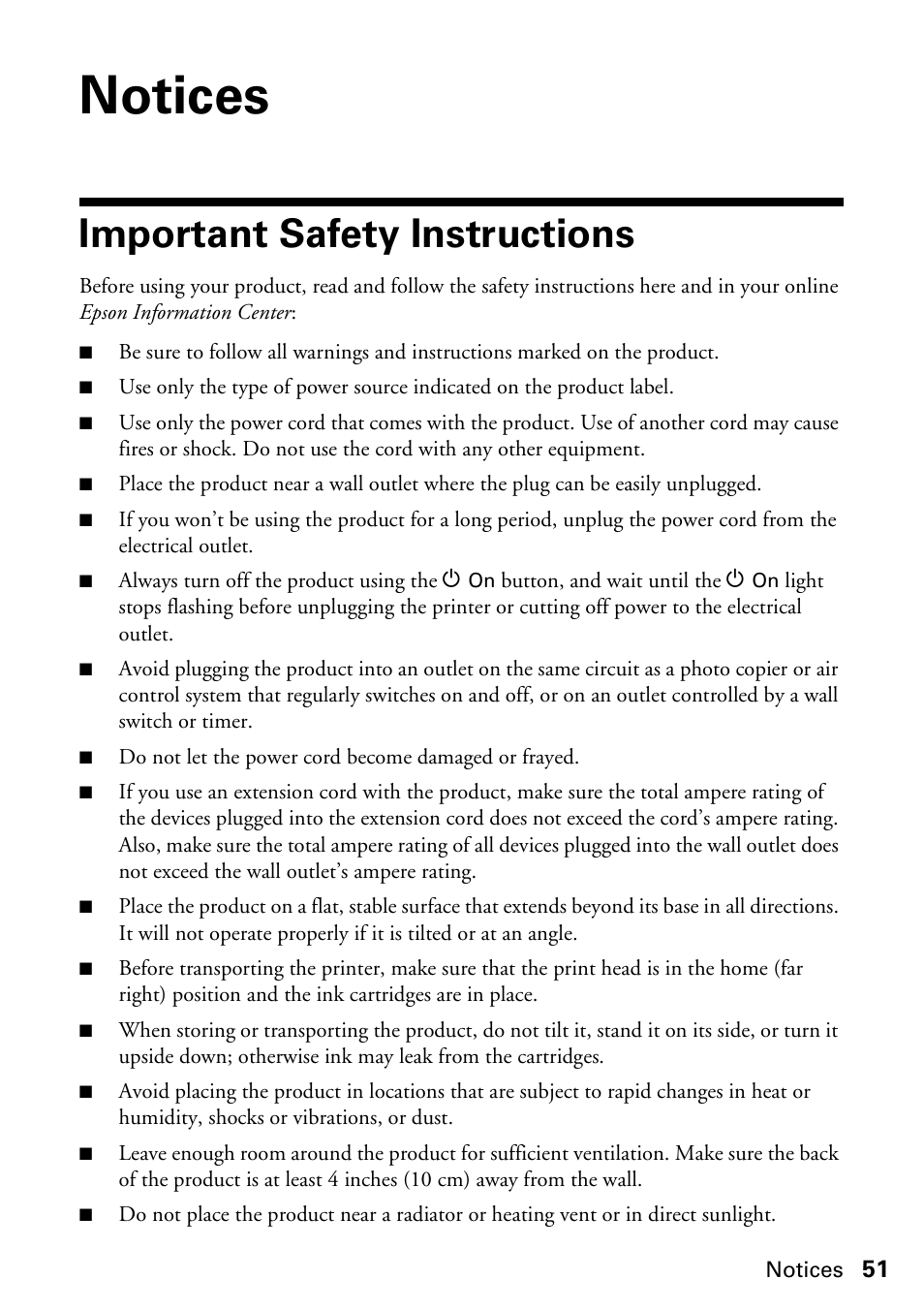 Notices, Important safety instructions | Epson WorkForce 610 Series User Manual | Page 51 / 60