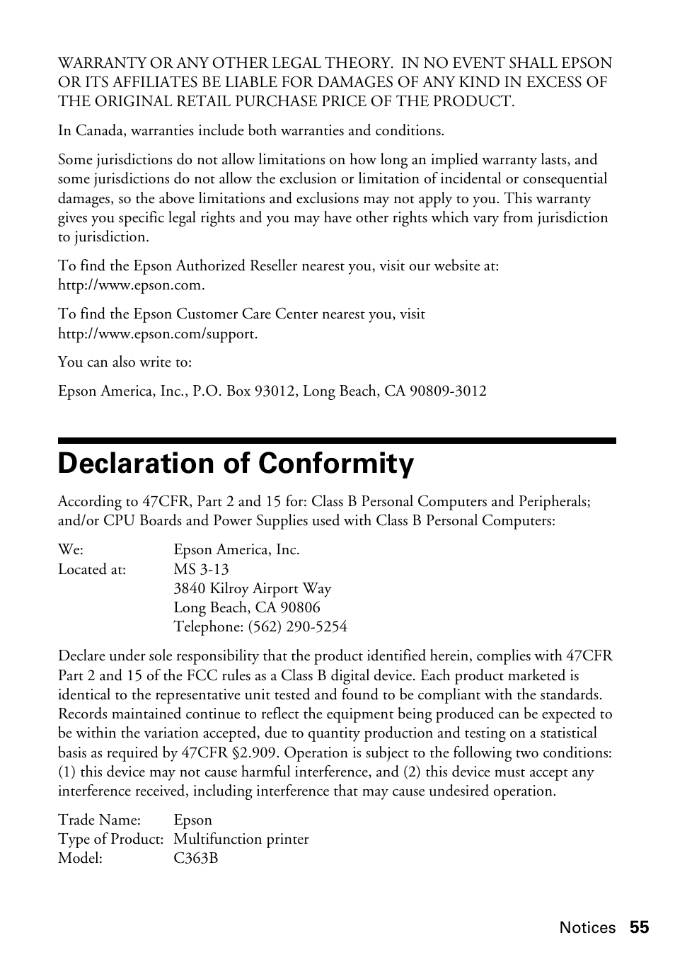 Declaration of conformity | Epson WorkForce 610 Series User Manual | Page 55 / 60