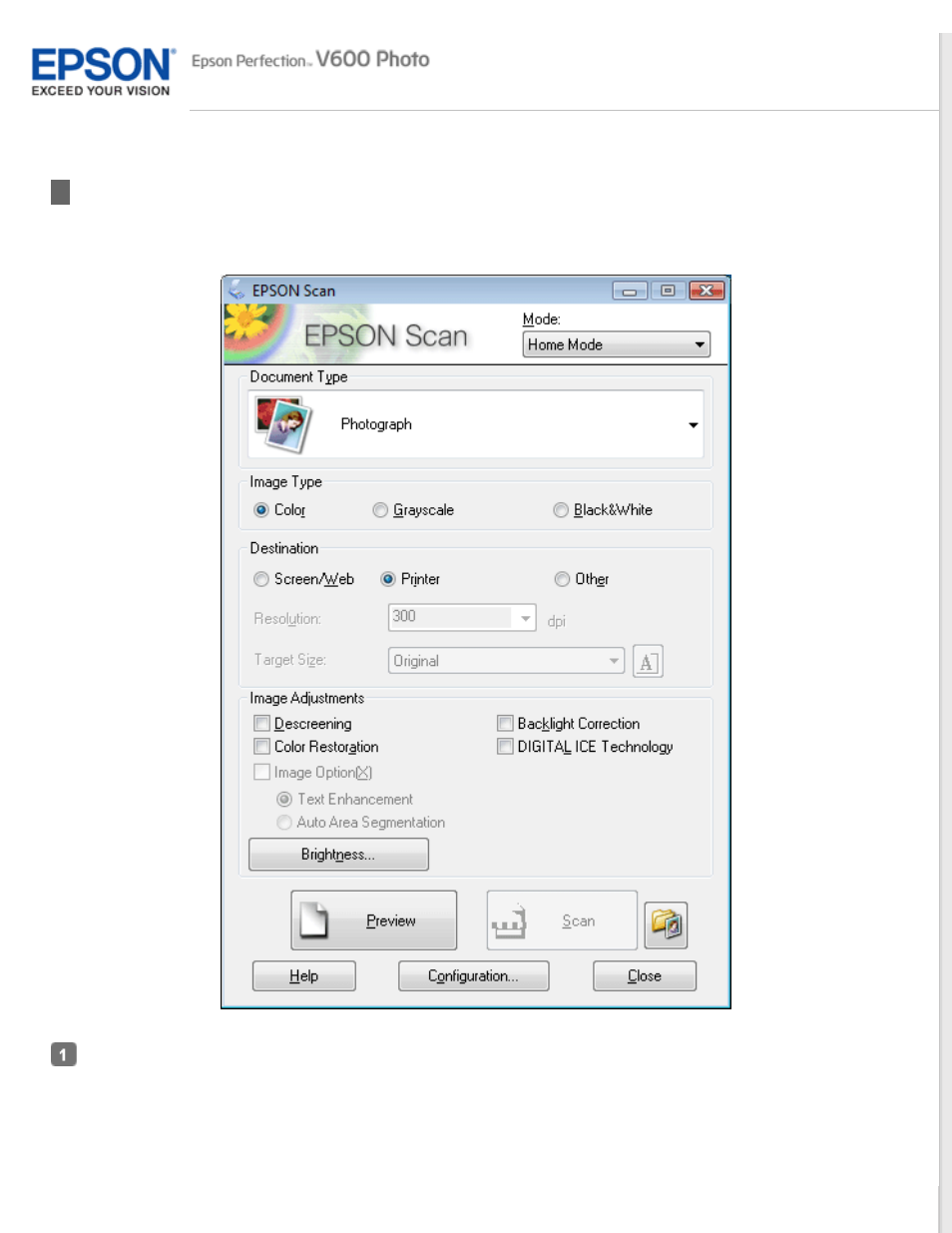 Scanning in home mode | Epson PERFECTION V600 PHOTO User Manual | Page 46 / 164