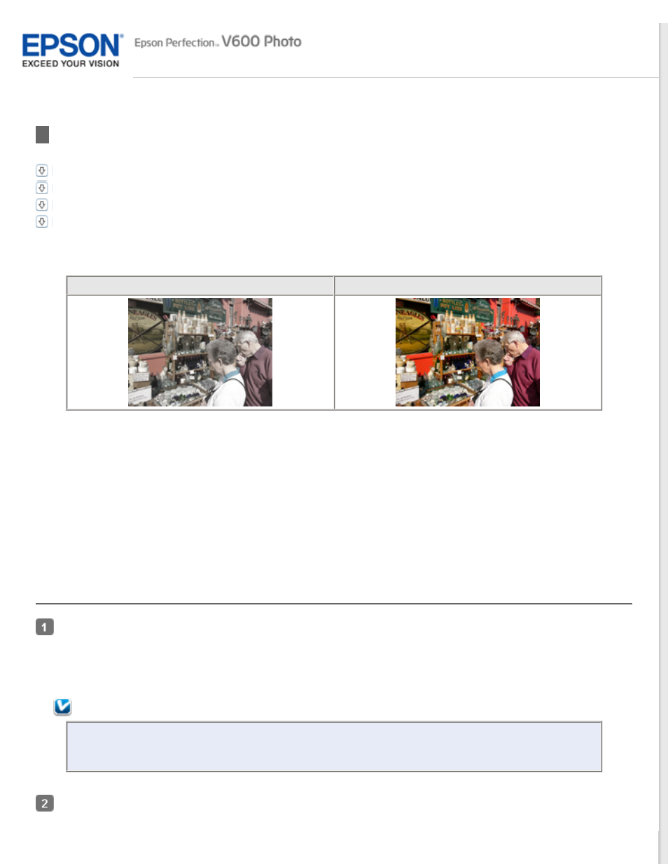 Restoring color, For instructions on using this feature, see, Color restoration in full auto mode | Epson PERFECTION V600 PHOTO User Manual | Page 73 / 164