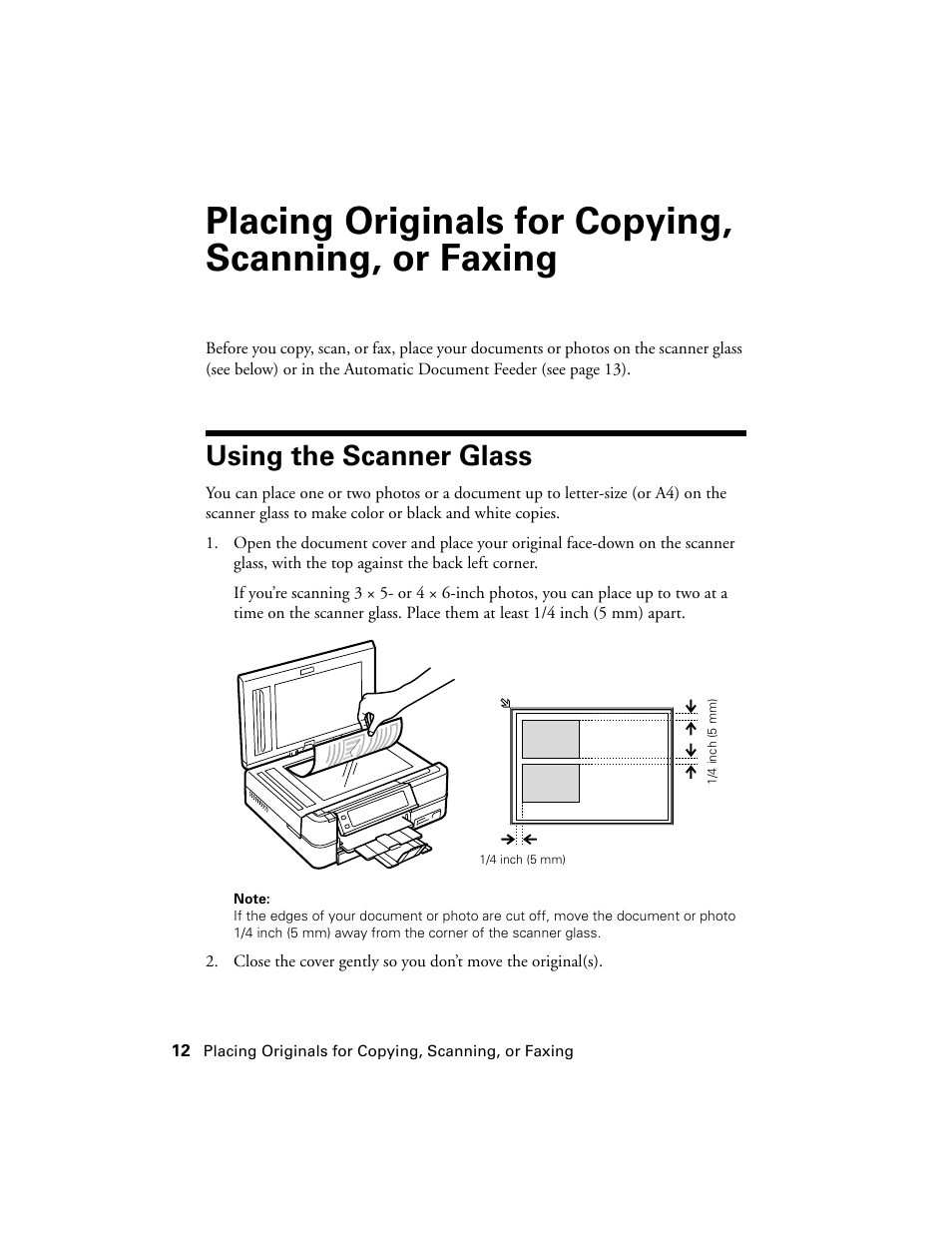 Placing originals for copying, scanning, or faxing, Using the scanner glass | Epson Artisan 810 Series User Manual | Page 12 / 64