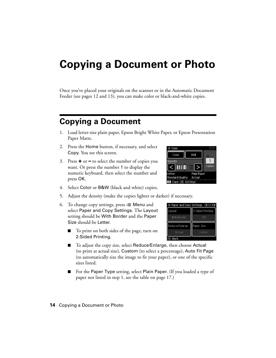 Copying a document or photo, Copying a document | Epson Artisan 810 Series User Manual | Page 14 / 64