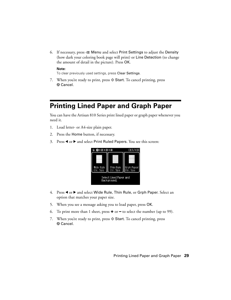 Printing lined paper and graph paper | Epson Artisan 810 Series User Manual | Page 29 / 64