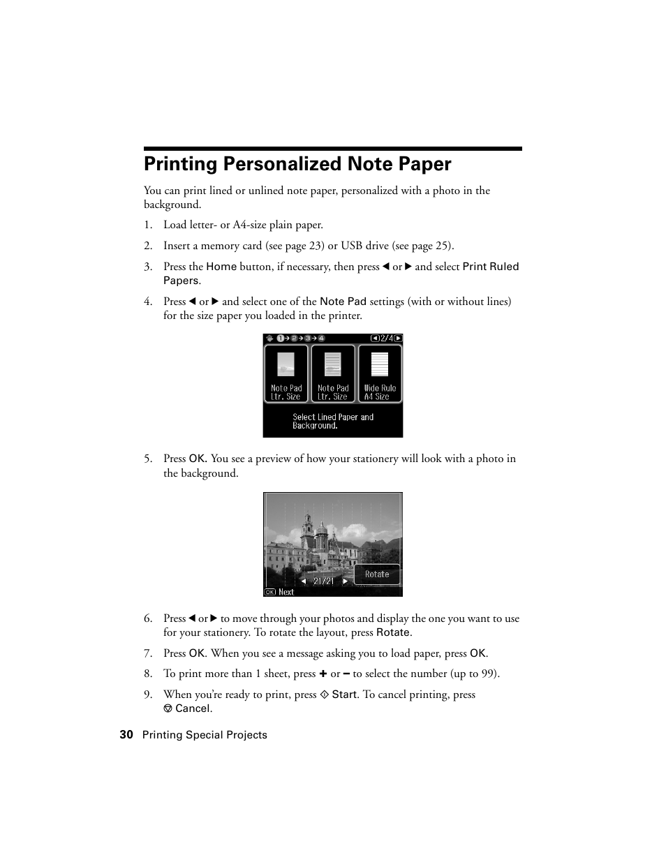 Printing personalized note paper | Epson Artisan 810 Series User Manual | Page 30 / 64
