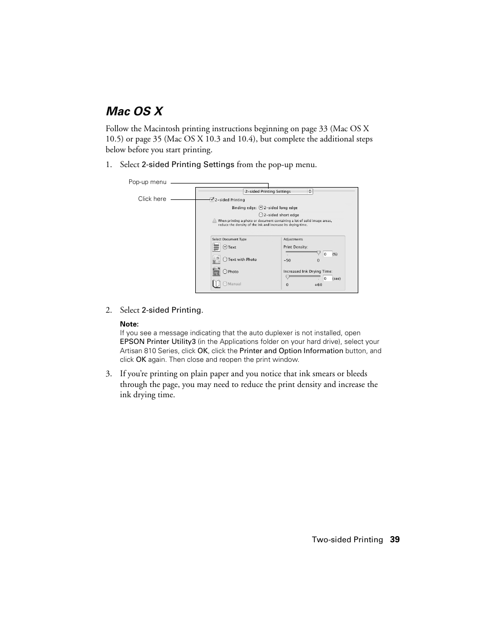 Mac os x | Epson Artisan 810 Series User Manual | Page 39 / 64