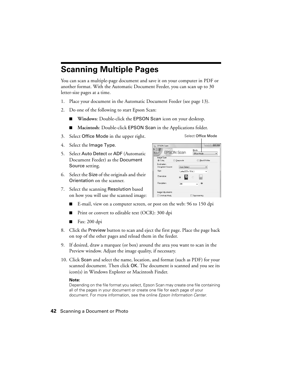 Scanning multiple pages | Epson Artisan 810 Series User Manual | Page 42 / 64