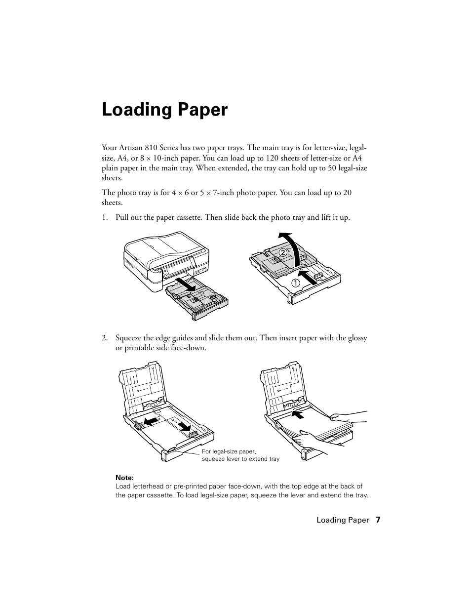 Loading paper | Epson Artisan 810 Series User Manual | Page 7 / 64