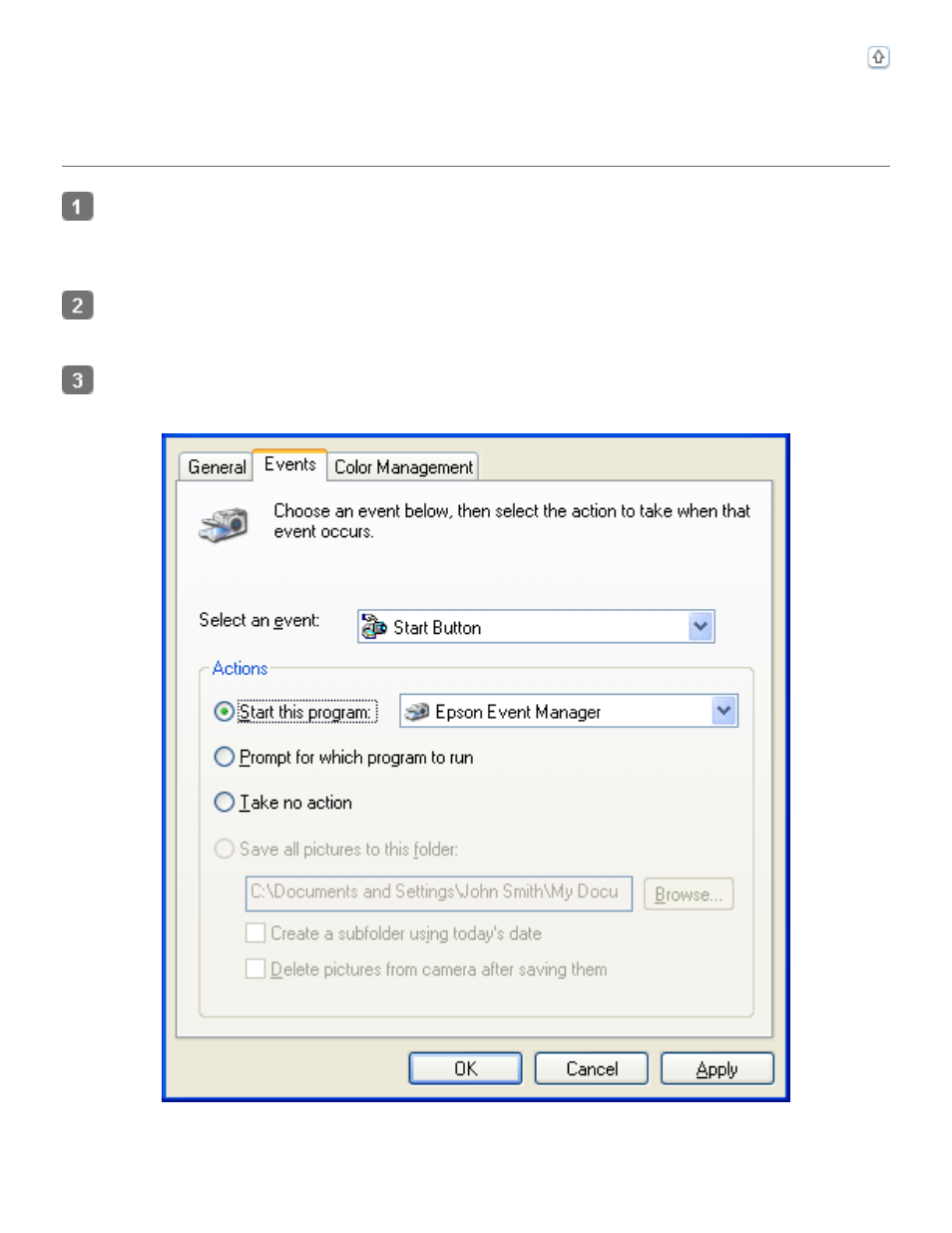 Assigning a program with windows xp | Epson Perfection V500 User Manual | Page 177 / 240