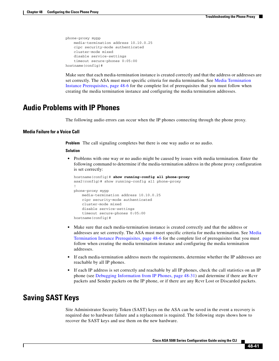 Audio problems with ip phones, Saving sast keys | Cisco ASA 5505 User Manual | Page 1023 / 1994