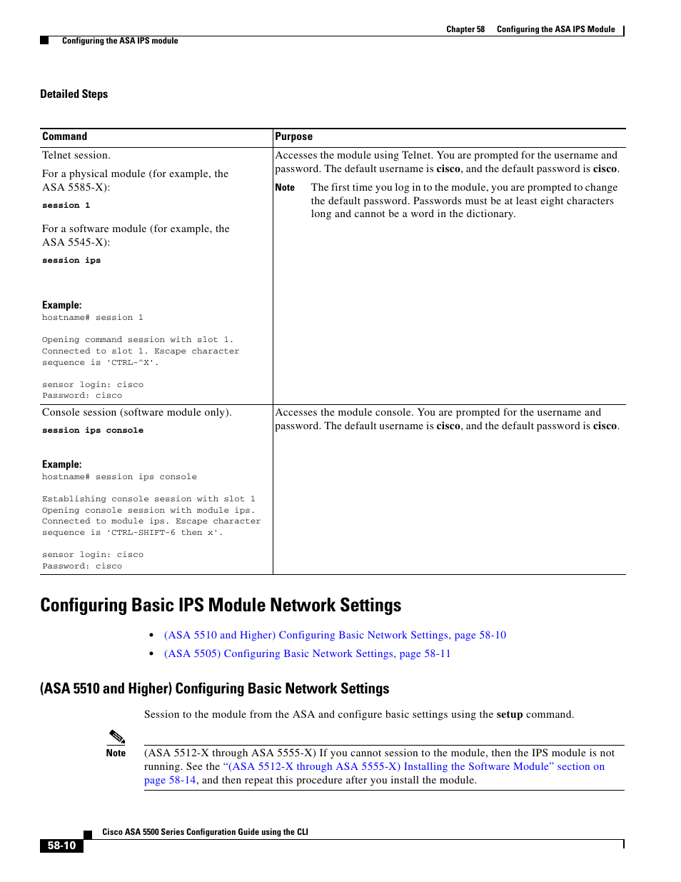 Configuring basic ips module network settings, Asa 5510, Asa 5510 and higher) | Cisco ASA 5505 User Manual | Page 1230 / 1994