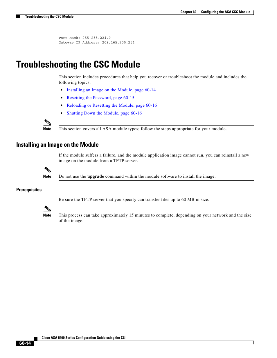 Troubleshooting the csc module, Installing an image on the module | Cisco ASA 5505 User Manual | Page 1282 / 1994