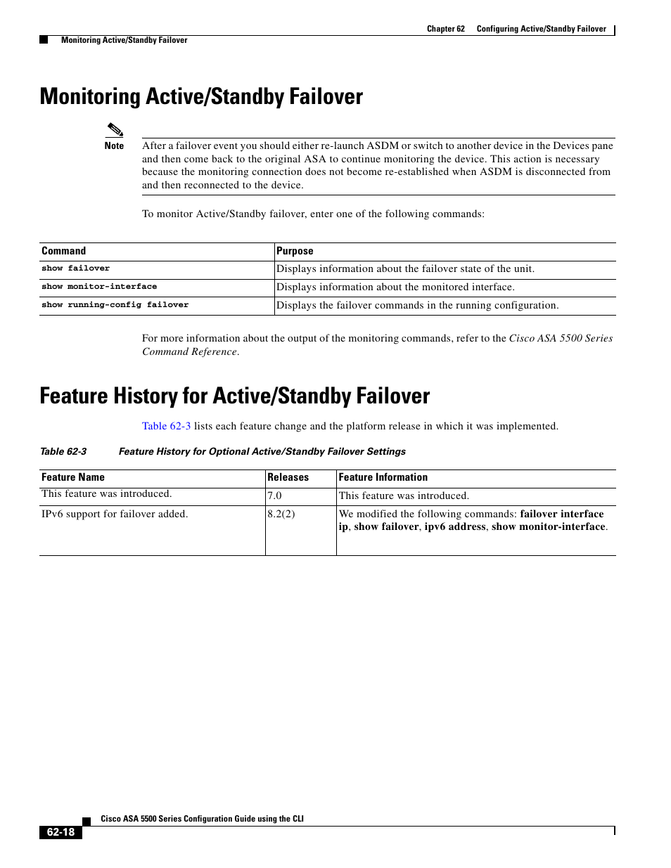 Monitoring active/standby failover, Feature history for active/standby failover | Cisco ASA 5505 User Manual | Page 1324 / 1994