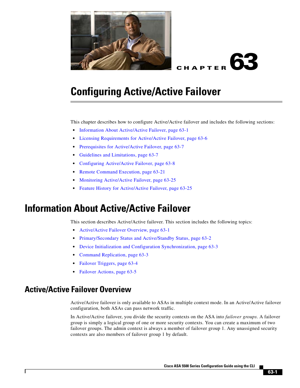 Configuring active/active failover, Information about active/active failover, Active/active failover overview | C h a p t e r, Chapter 63 | Cisco ASA 5505 User Manual | Page 1325 / 1994