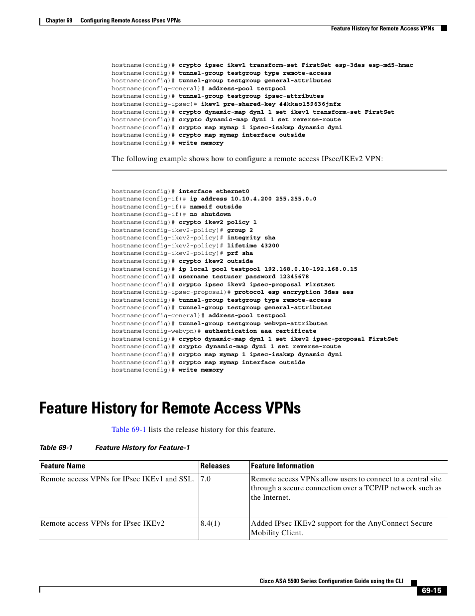 Feature history for remote access vpns | Cisco ASA 5505 User Manual | Page 1539 / 1994