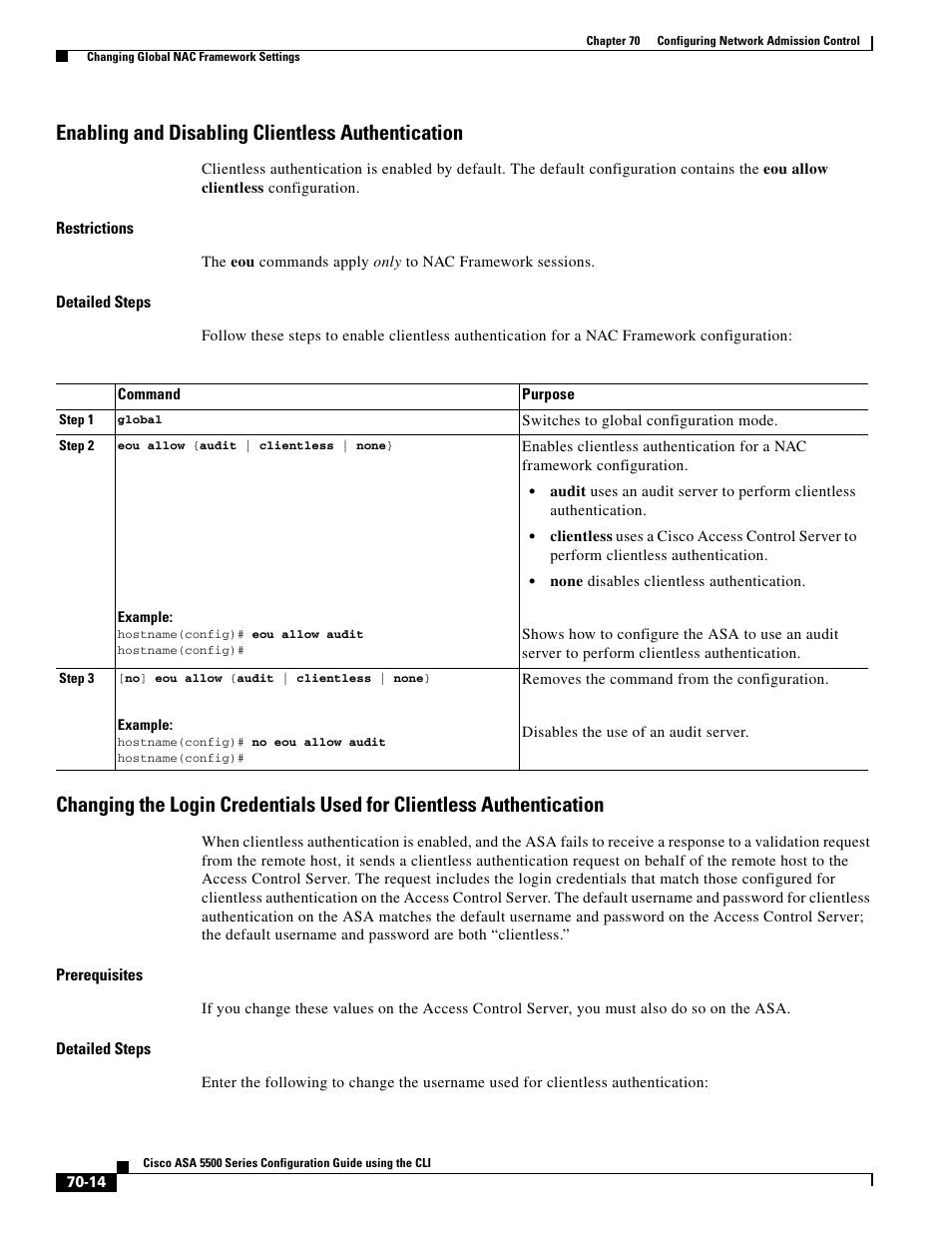 Enabling and disabling clientless authentication | Cisco ASA 5505 User Manual | Page 1554 / 1994