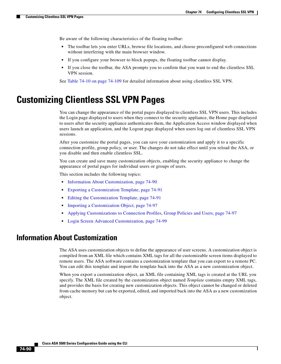 Information about customization, Customizing clientless ssl vpn pages | Cisco ASA 5505 User Manual | Page 1676 / 1994