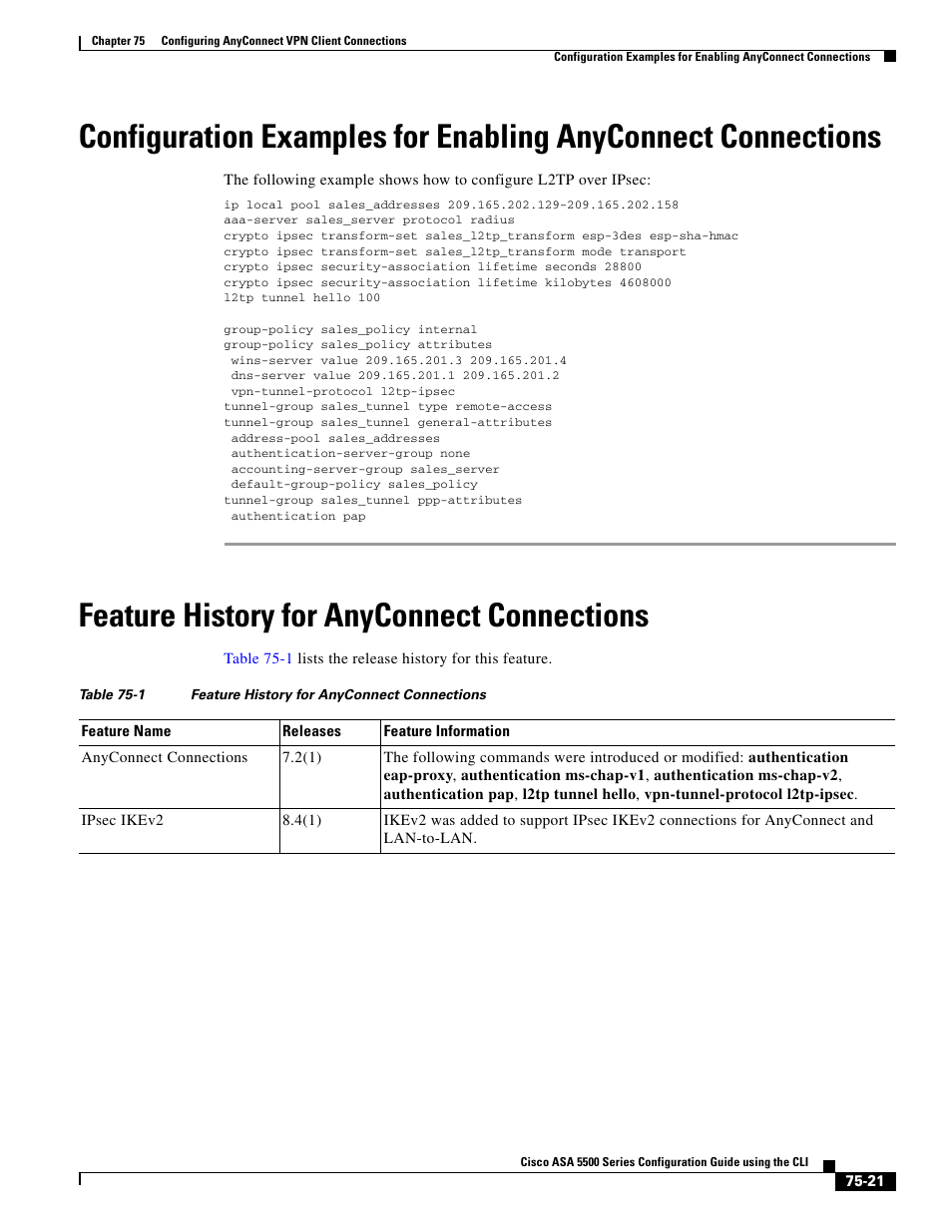 Feature history for anyconnect connections | Cisco ASA 5505 User Manual | Page 1731 / 1994