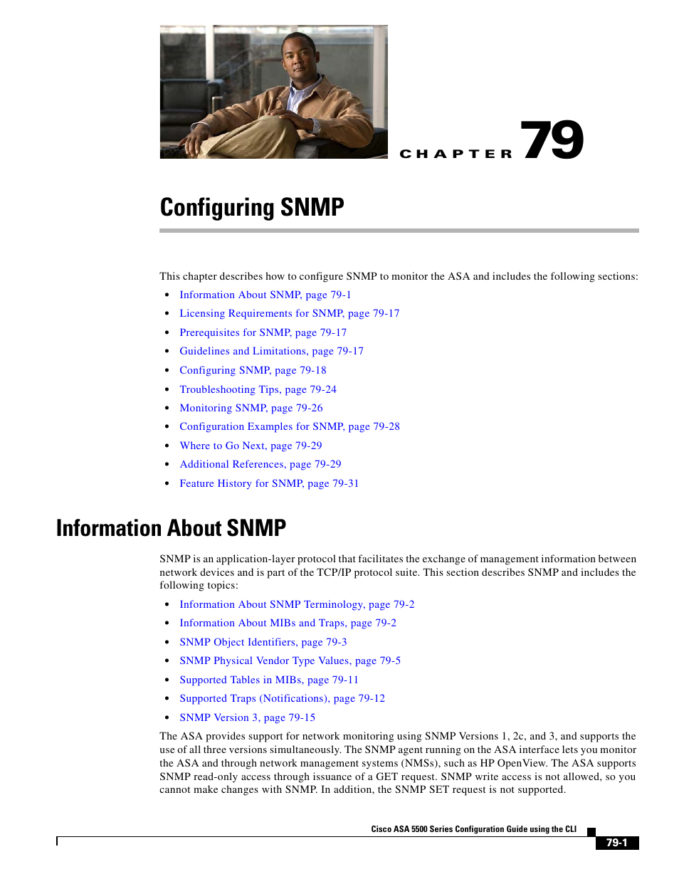 Configuring snmp, Information about snmp, C h a p t e r | Cisco ASA 5505 User Manual | Page 1781 / 1994