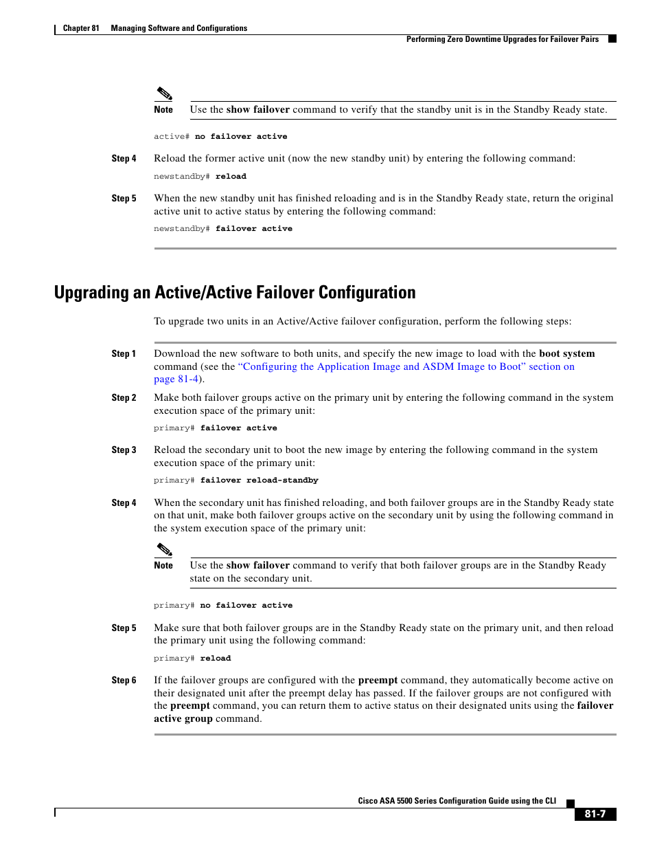 Upgrading an active/active failover configuration | Cisco ASA 5505 User Manual | Page 1841 / 1994