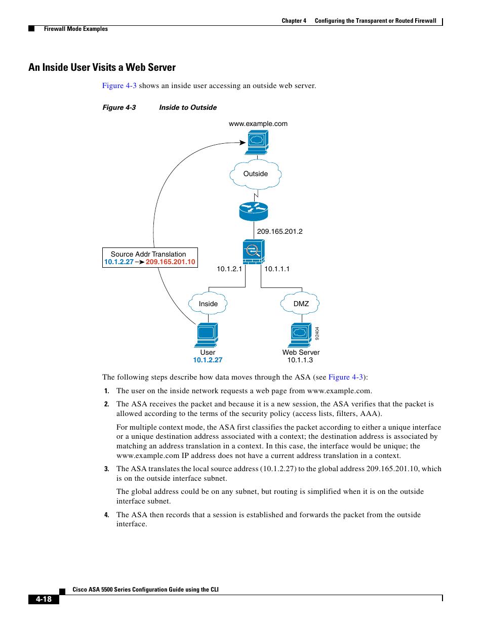 An inside user visits a web server | Cisco ASA 5505 User Manual | Page 190 / 1994