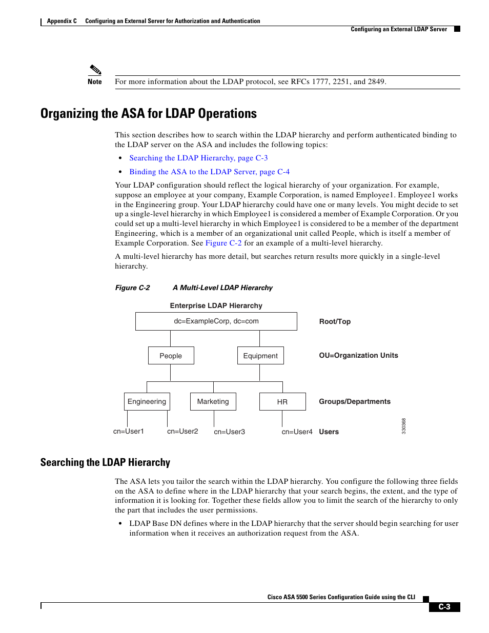 Organizing the asa for ldap operations, Searching the ldap hierarchy | Cisco ASA 5505 User Manual | Page 1901 / 1994