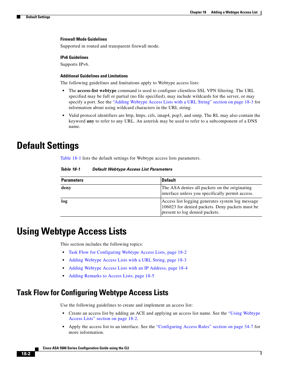 Default settings, Using webtype access lists, Task flow for configuring webtype access lists | Cisco ASA 5505 User Manual | Page 408 / 1994