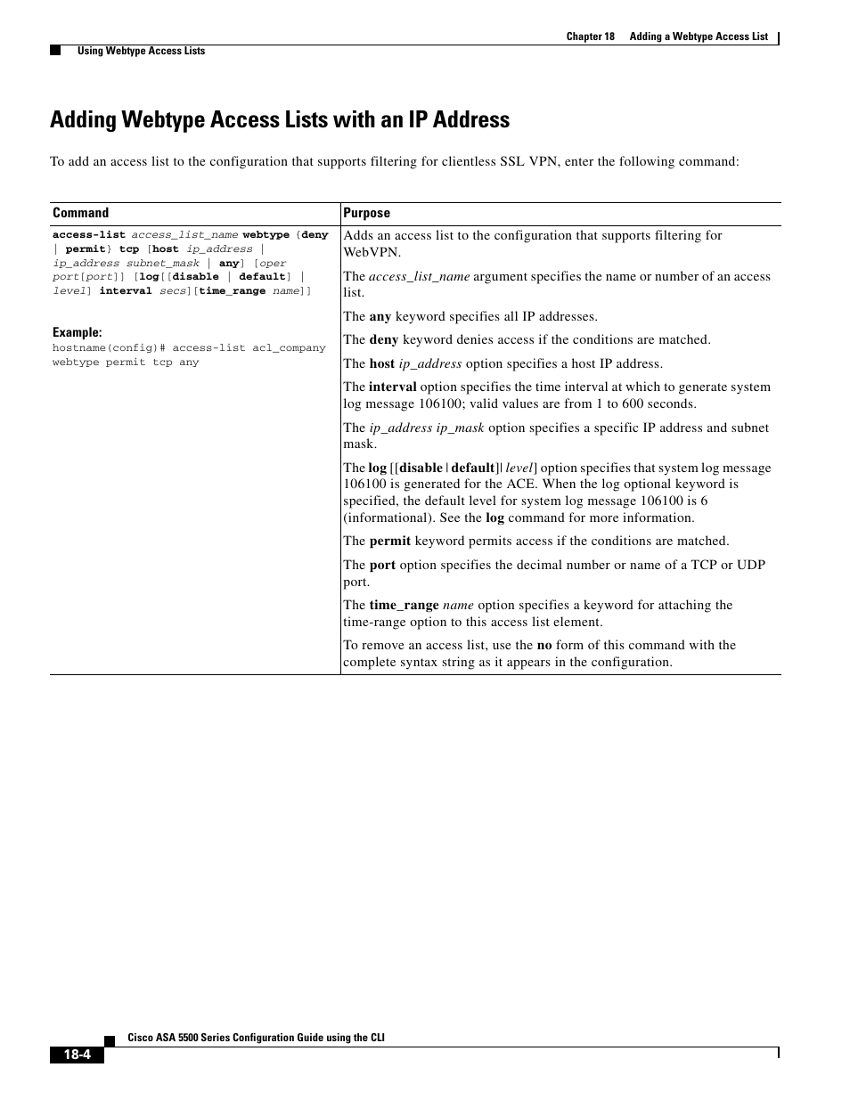 Adding webtype access lists with an ip address | Cisco ASA 5505 User Manual | Page 410 / 1994
