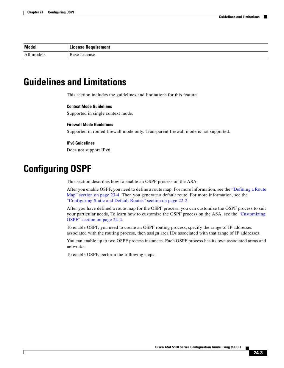 Guidelines and limitations, Configuring ospf | Cisco ASA 5505 User Manual | Page 465 / 1994