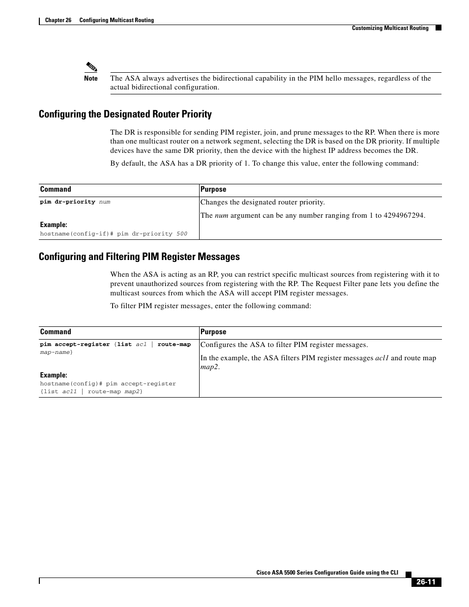 Configuring the designated router priority, Configuring and filtering pim register messages | Cisco ASA 5505 User Manual | Page 503 / 1994
