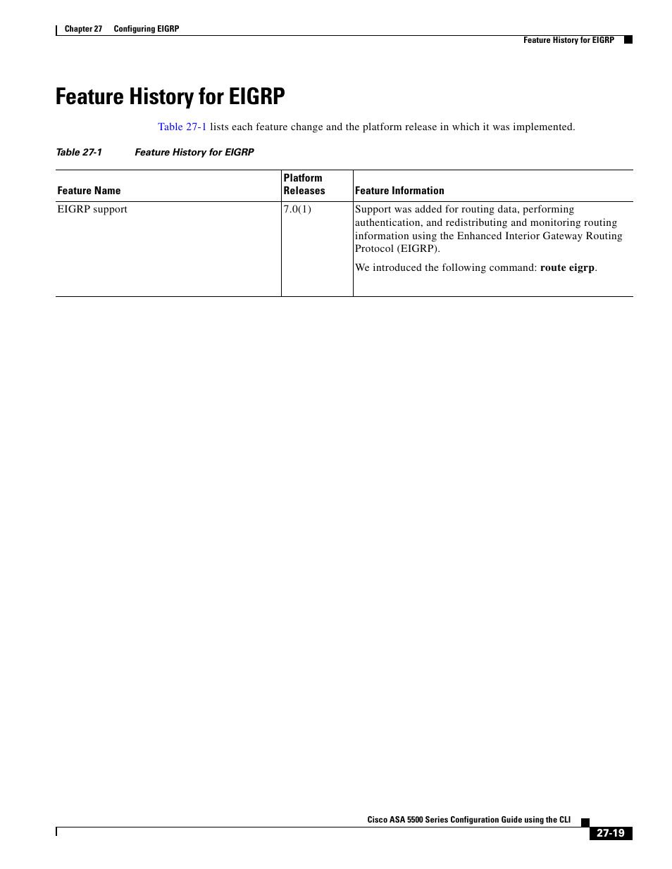 Feature history for eigrp | Cisco ASA 5505 User Manual | Page 527 / 1994