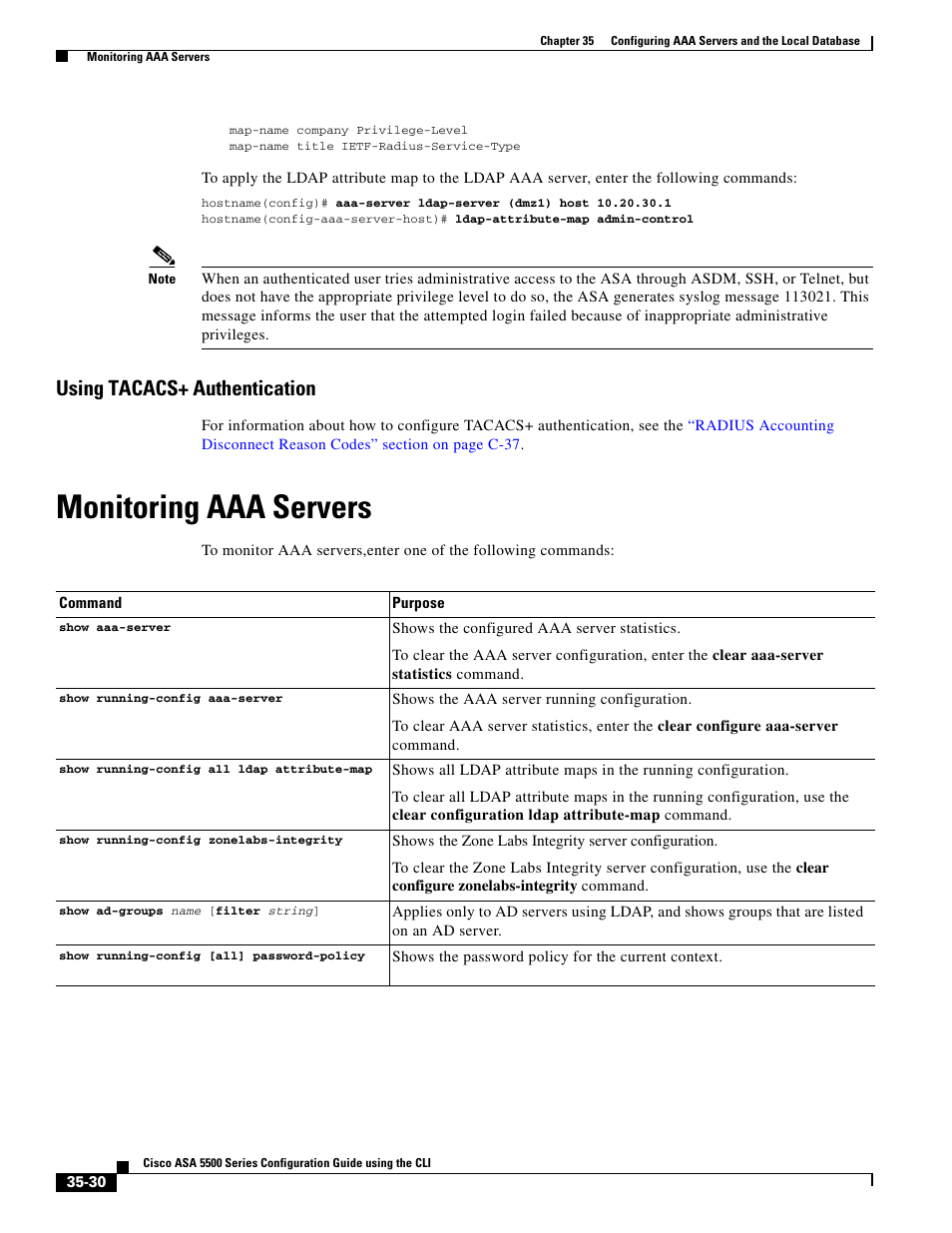 Using tacacs+ authentication, Monitoring aaa servers | Cisco ASA 5505 User Manual | Page 710 / 1994