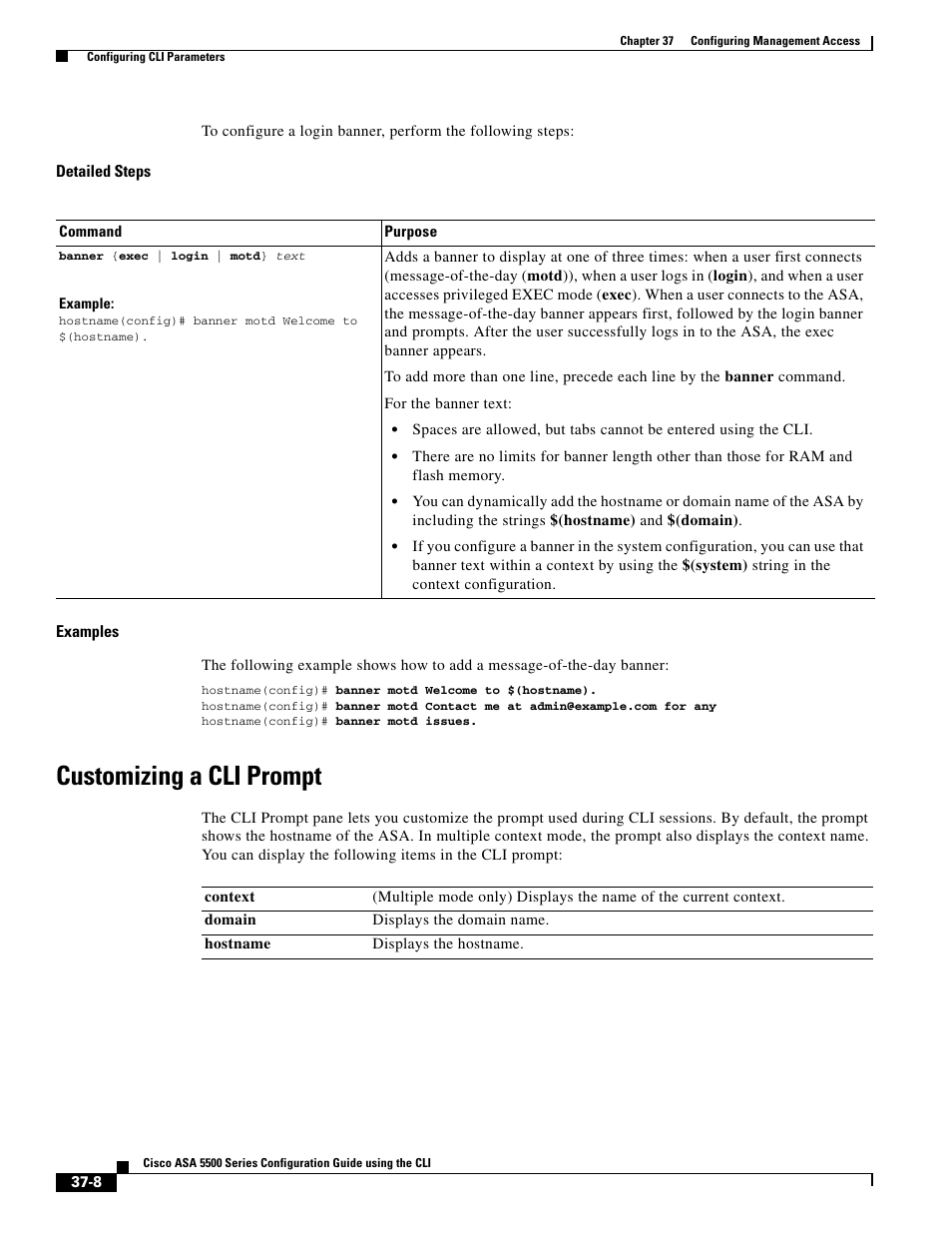 Customizing a cli prompt | Cisco ASA 5505 User Manual | Page 748 / 1994