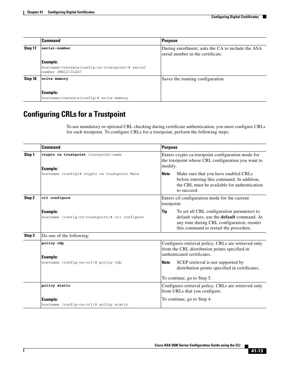 Configuring crls for a trustpoint | Cisco ASA 5505 User Manual | Page 831 / 1994